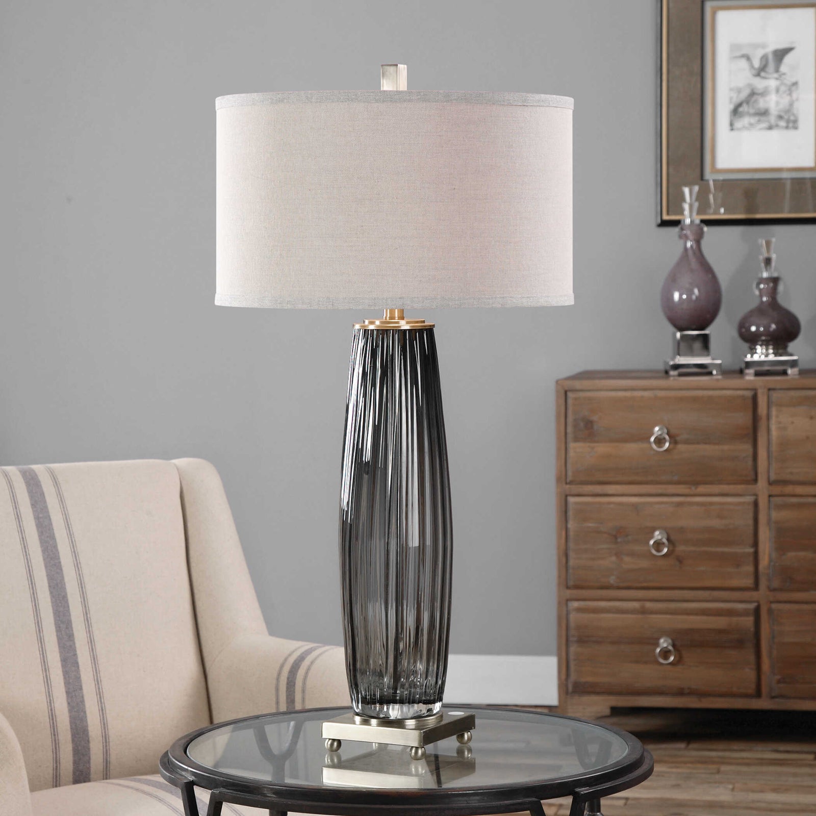American Home Furniture Uttermost Vilminore Gray Glass Table Lamp