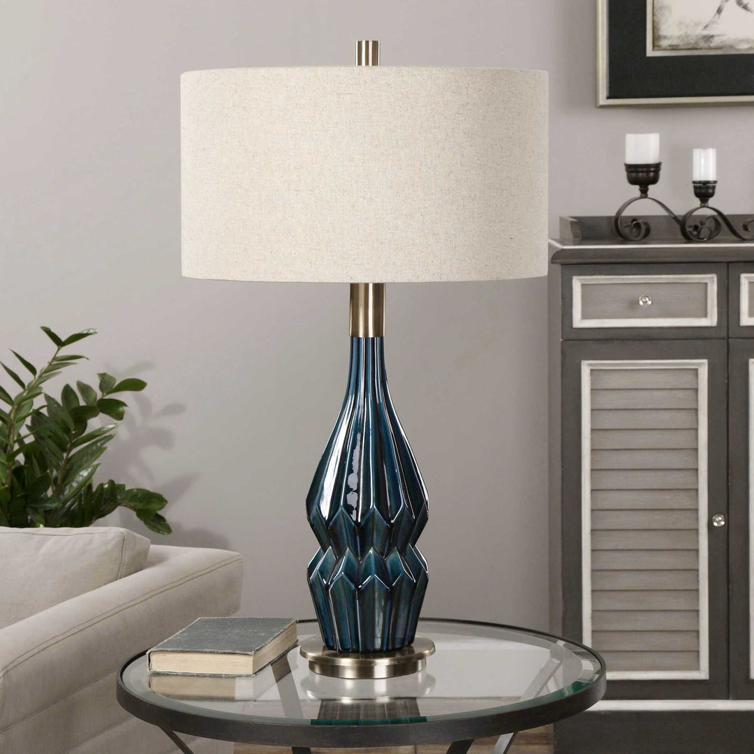 American Home Furniture Uttermost Prussian Blue Ceramic Lamp