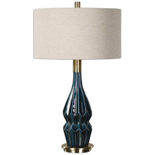 American Home Furniture Uttermost Prussian Blue Ceramic Lamp
