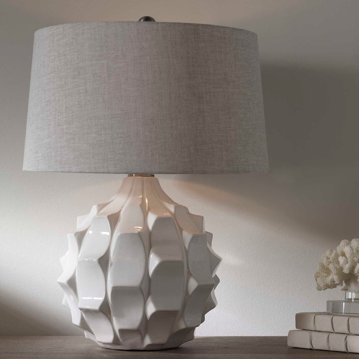American Home Furniture Uttermost Guerina Scalloped White Lamp