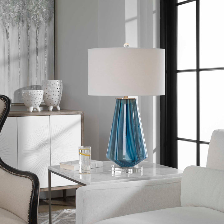 American Home Furniture Uttermost Pescara Teal-Gray Glass Lamp