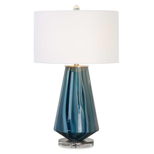 American Home Furniture Uttermost Pescara Teal-Gray Glass Lamp