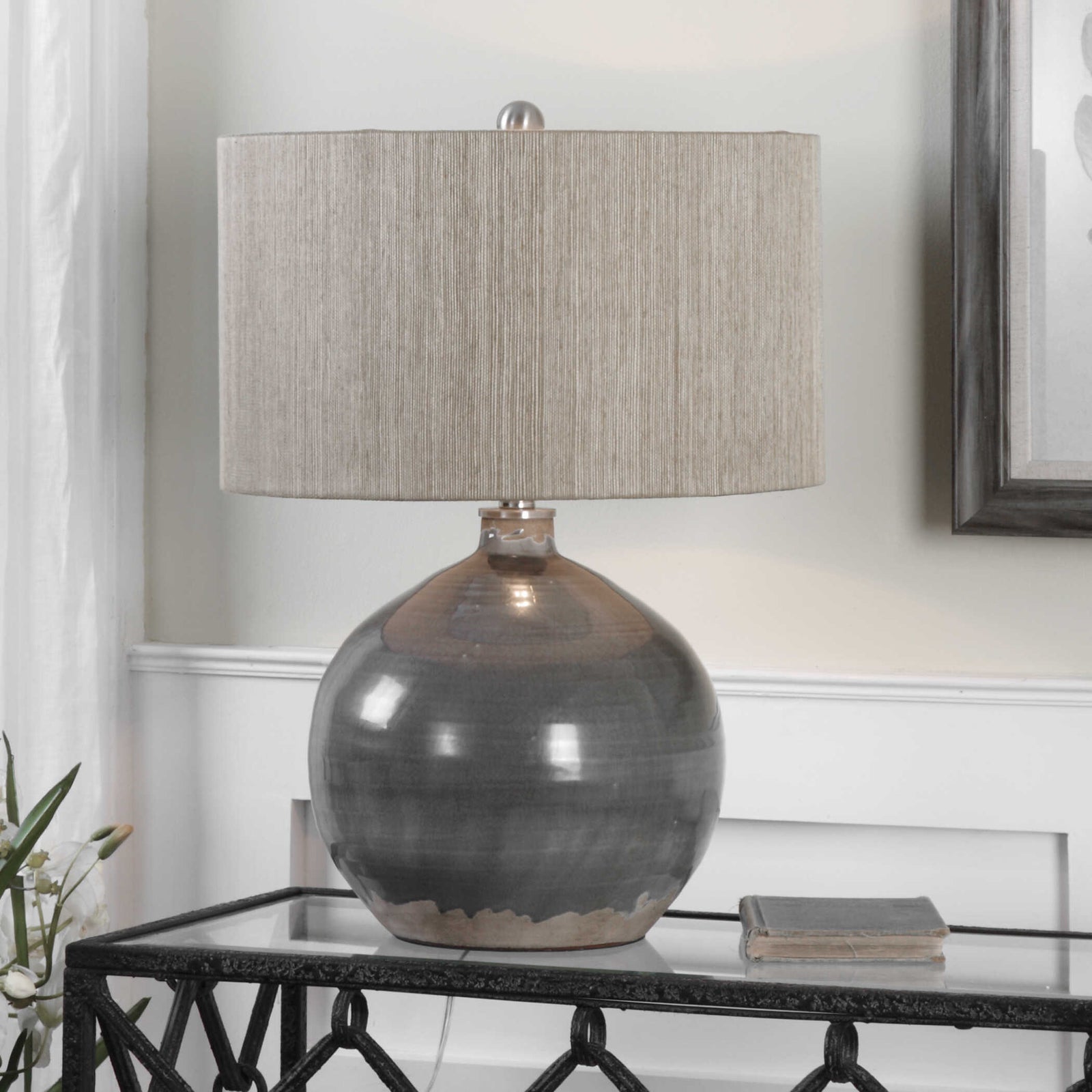 American Home Furniture Uttermost Vardenis Gray Ceramic Lamp