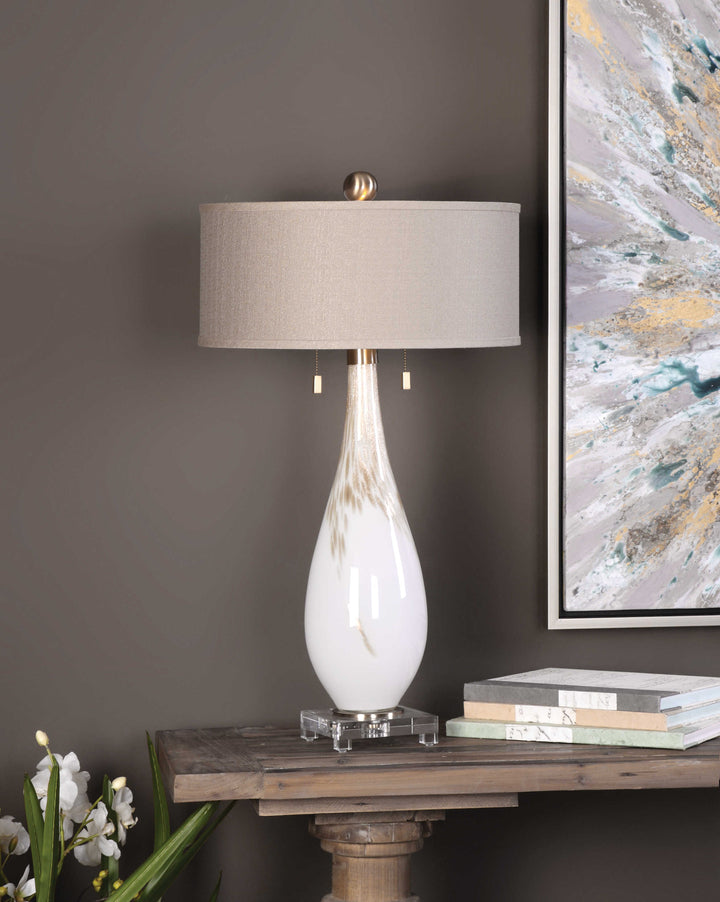 American Home Furniture Uttermost Cardoni White Glass Table Lamp