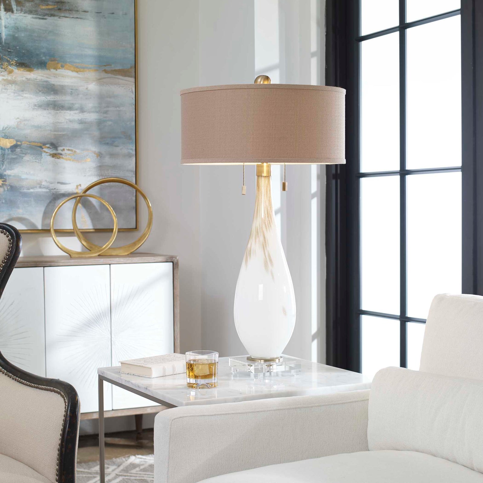 American Home Furniture Uttermost Cardoni White Glass Table Lamp