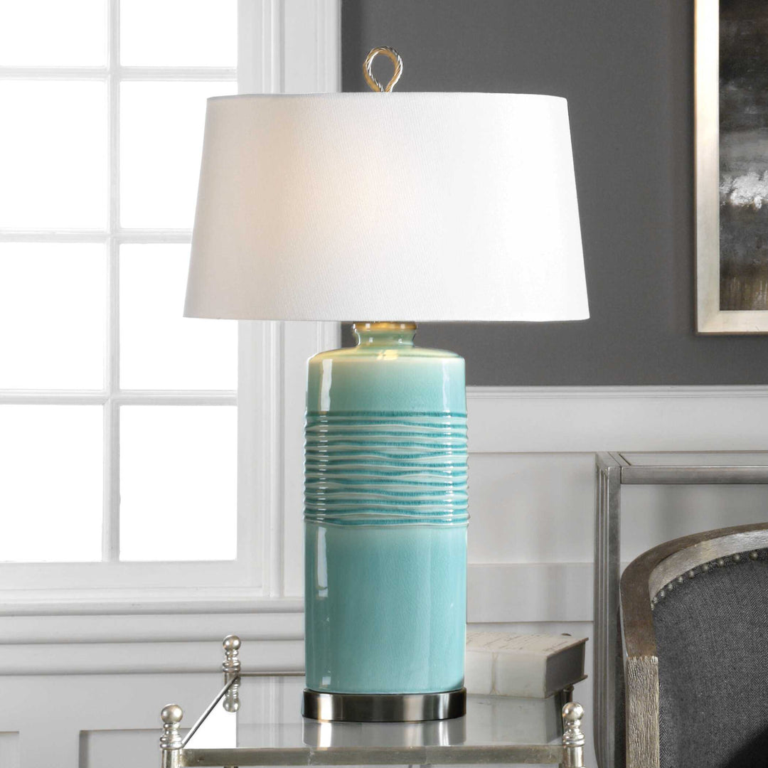 American Home Furniture Uttermost Rila Distressed Teal Table Lamp