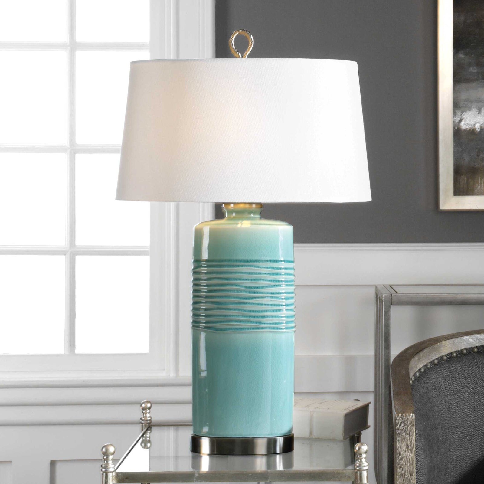 American Home Furniture Uttermost Rila Distressed Teal Table Lamp