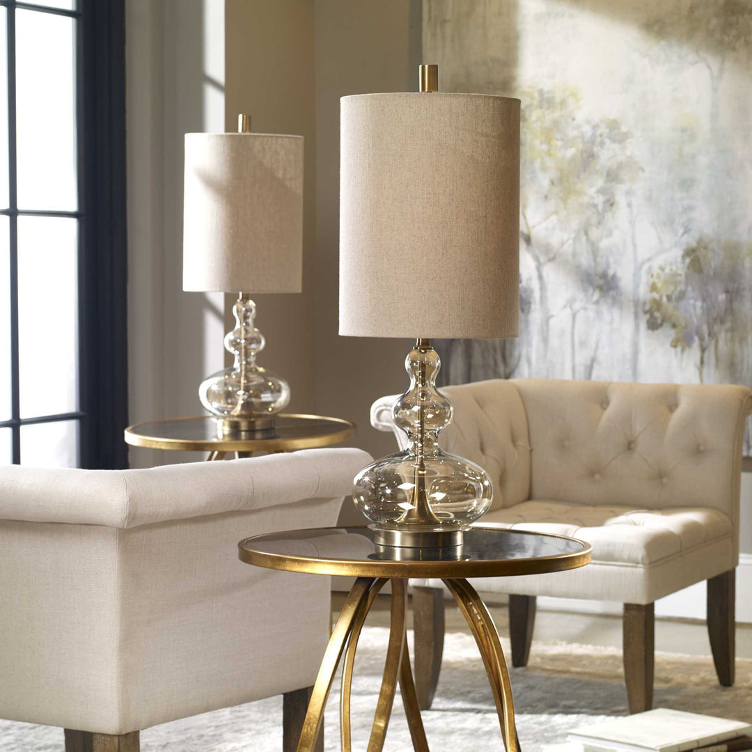 American Home Furniture Uttermost Formoso Amber Glass Table Lamp