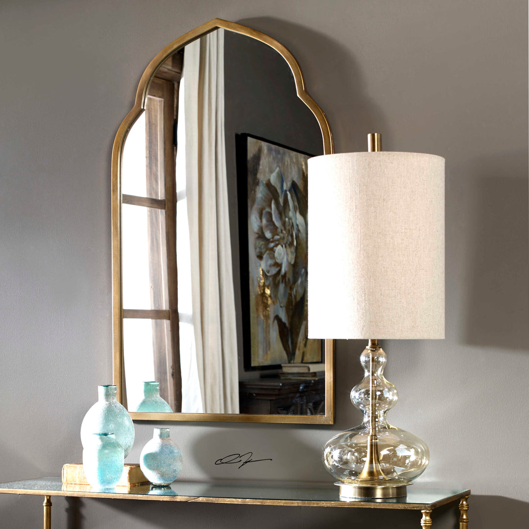 American Home Furniture Uttermost Formoso Amber Glass Table Lamp