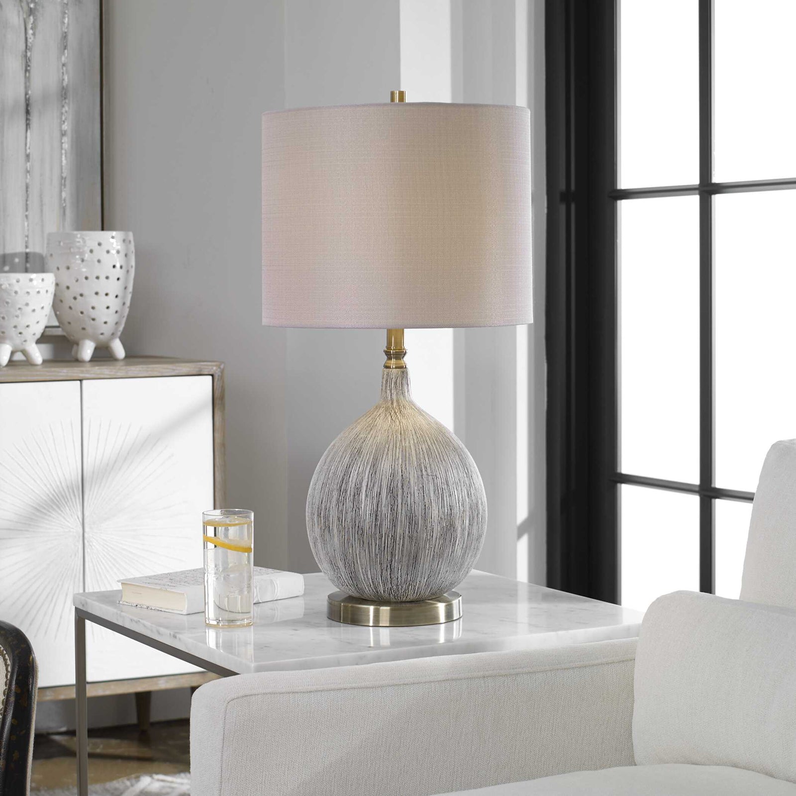 American Home Furniture Uttermost Hedera Textured Ivory Table Lamp