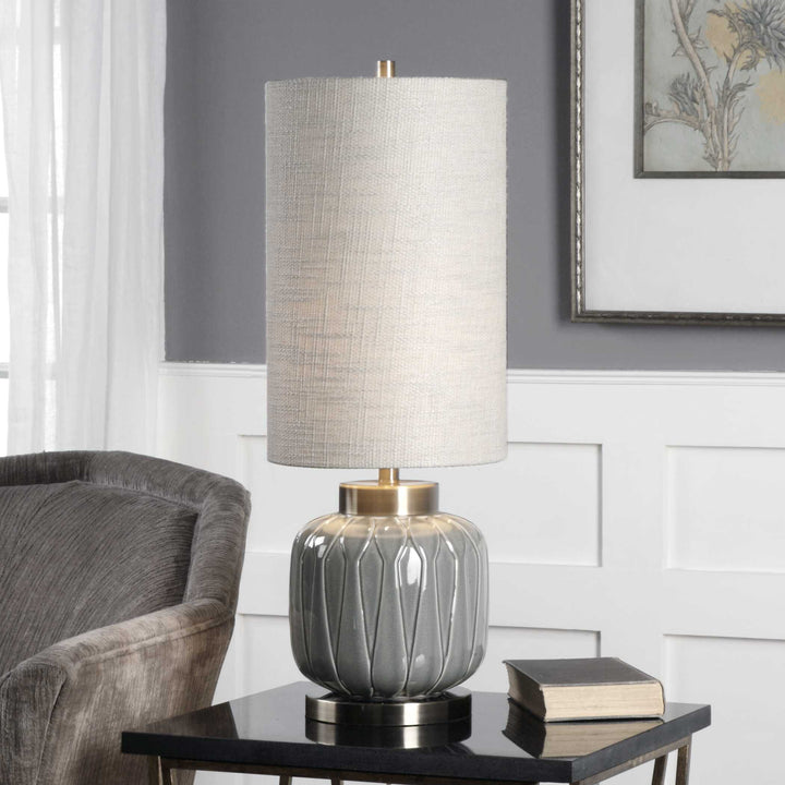 American Home Furniture Uttermost Zahlia Aged Gray Ceramic Lamp