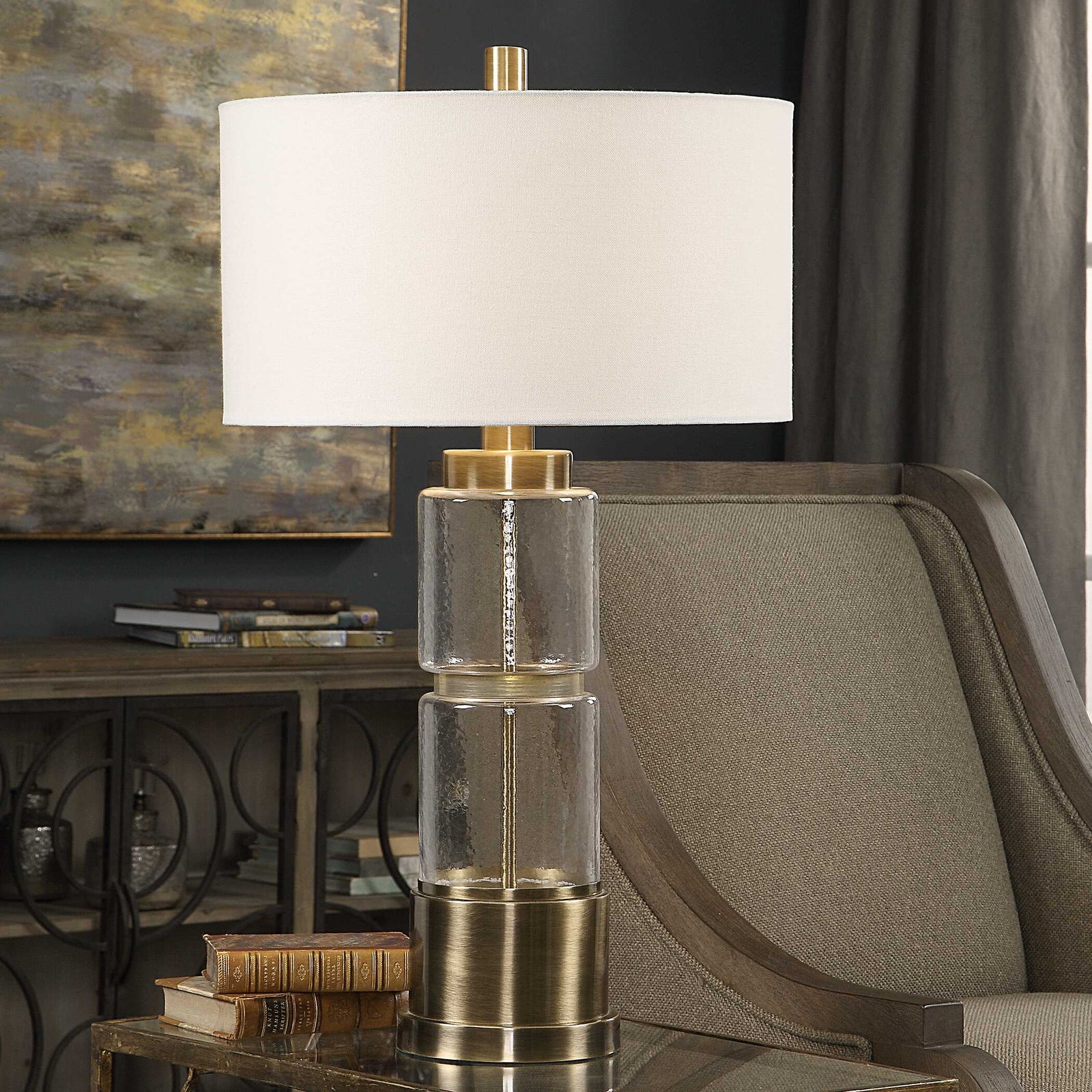 American Home Furniture Uttermost Vaiga Glass Column Lamp