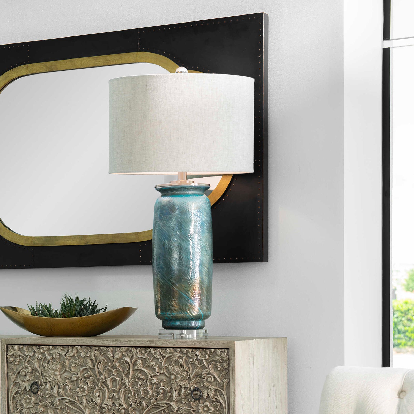 American Home Furniture Uttermost Olesya Swirl Glass Table Lamp