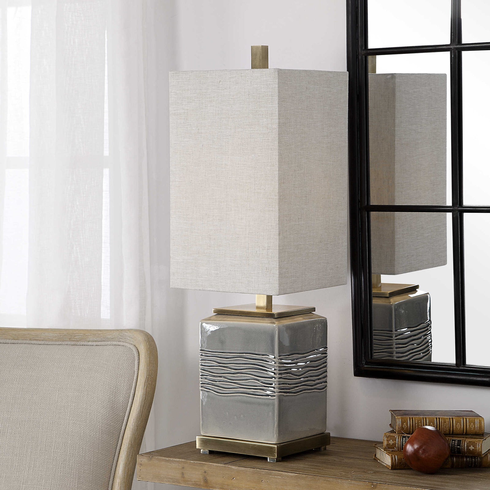 American Home Furniture Uttermost Covey Gray Glaze Buffet Lamp