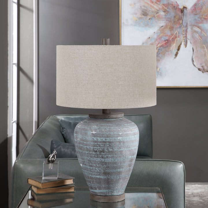 American Home Furniture Uttermost Pelia Light Aqua Table Lamp