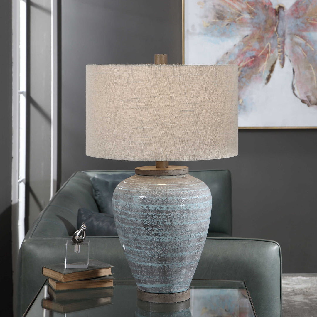 American Home Furniture Uttermost Pelia Light Aqua Table Lamp