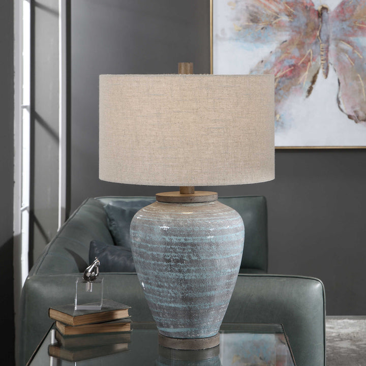 American Home Furniture Uttermost Pelia Light Aqua Table Lamp