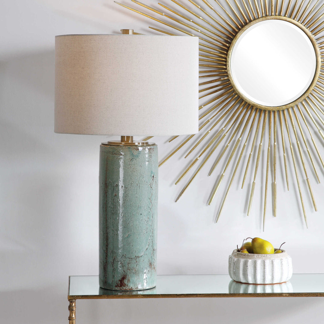 American Home Furniture Uttermost Callais Crackled Aqua Table Lamp