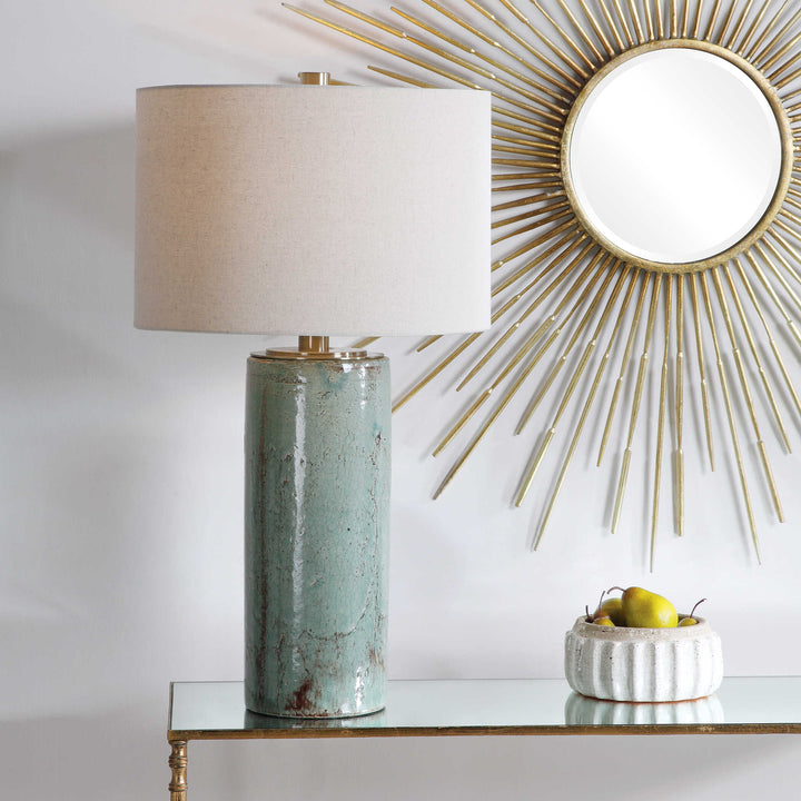 American Home Furniture Uttermost Callais Crackled Aqua Table Lamp