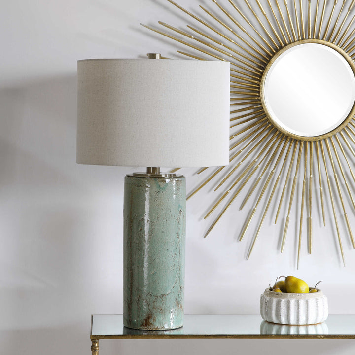 American Home Furniture Uttermost Callais Crackled Aqua Table Lamp