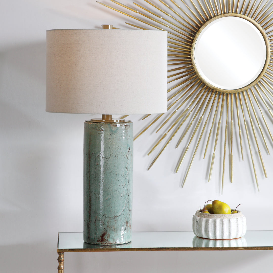 American Home Furniture Uttermost Callais Crackled Aqua Table Lamp