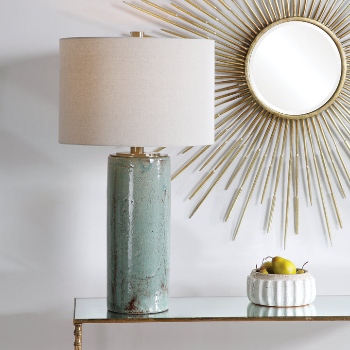 American Home Furniture Uttermost Callais Crackled Aqua Table Lamp