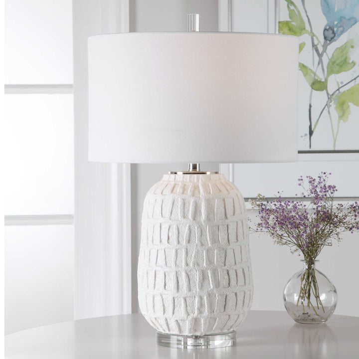 American Home Furniture Uttermost Caelina Textured White Table Lamp
