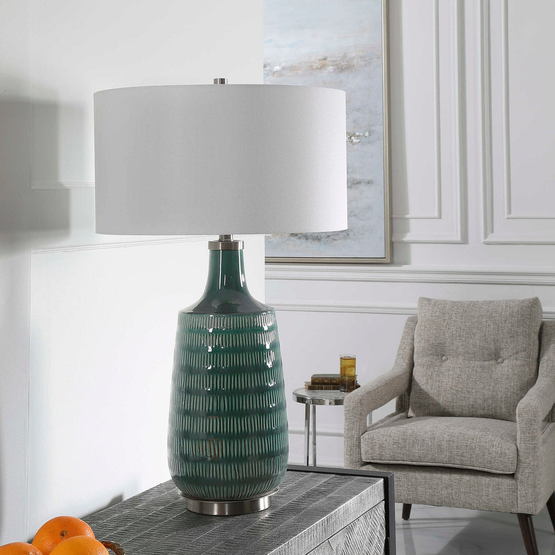 American Home Furniture Uttermost Scouts Deep Green Table Lamp
