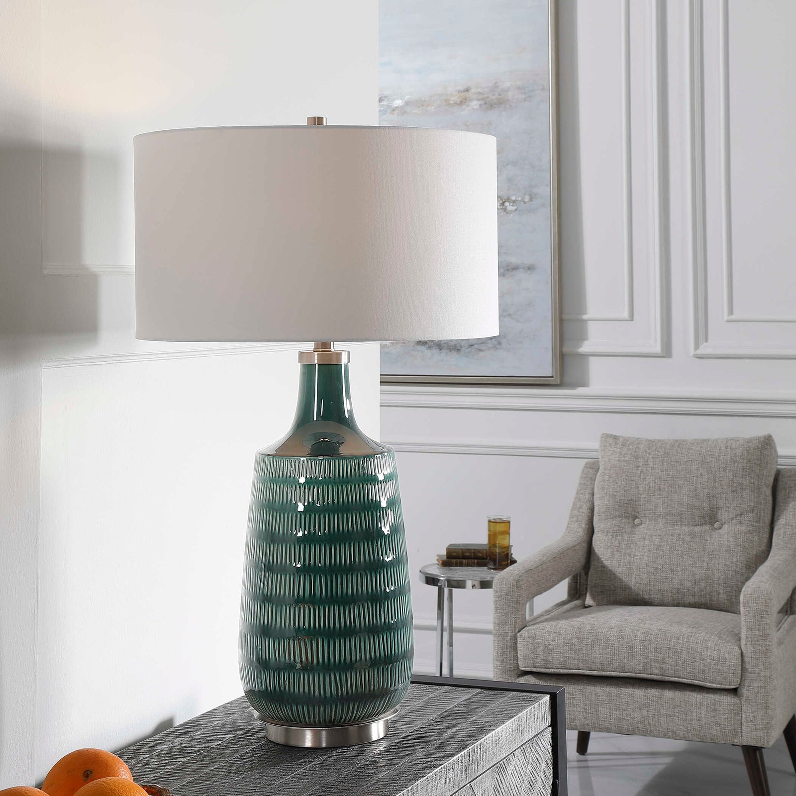 American Home Furniture Uttermost Scouts Deep Green Table Lamp