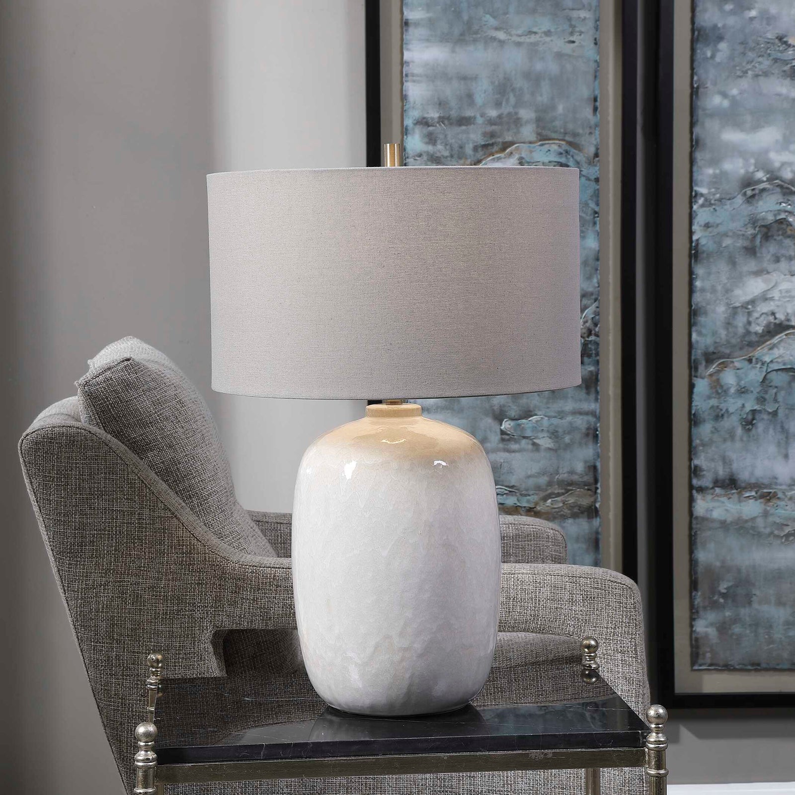 American Home Furniture Uttermost Winterscape White Glaze Table Lamp