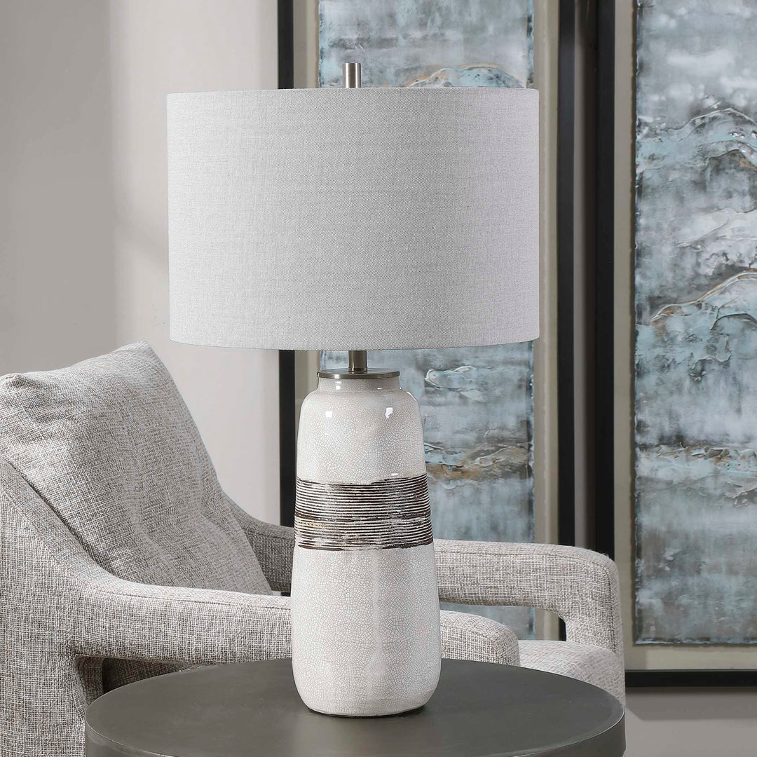 American Home Furniture Uttermost Comanche White Crackle Table Lamp