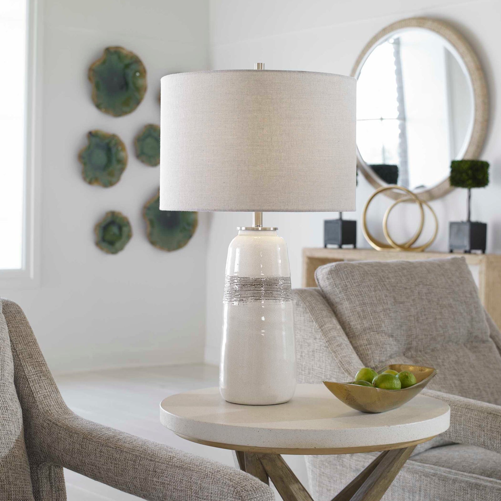 American Home Furniture Uttermost Comanche White Crackle Table Lamp