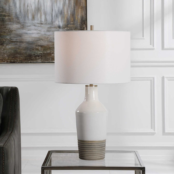 American Home Furniture Uttermost Dakota White Crackle Table Lamp