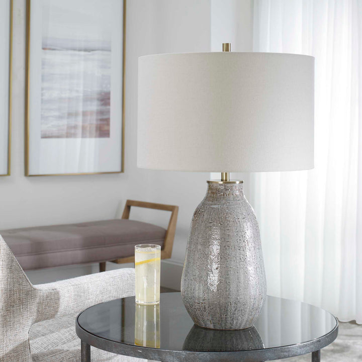 American Home Furniture Uttermost Monacan Gray Textured Table Lamp
