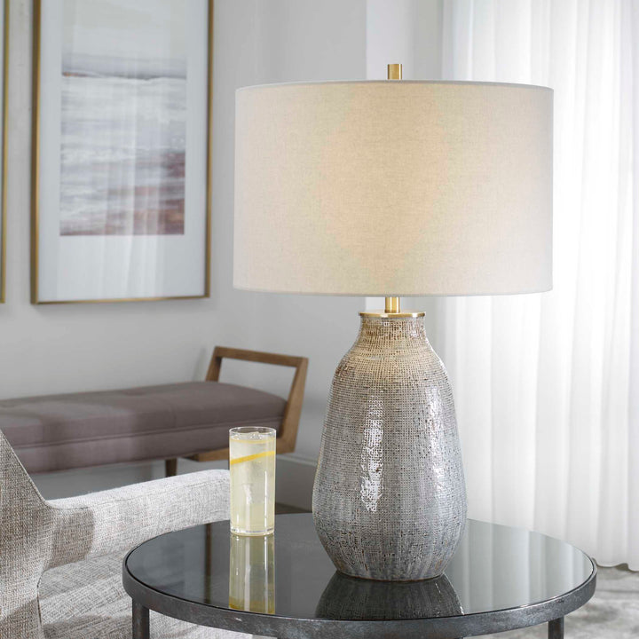 American Home Furniture Uttermost Monacan Gray Textured Table Lamp