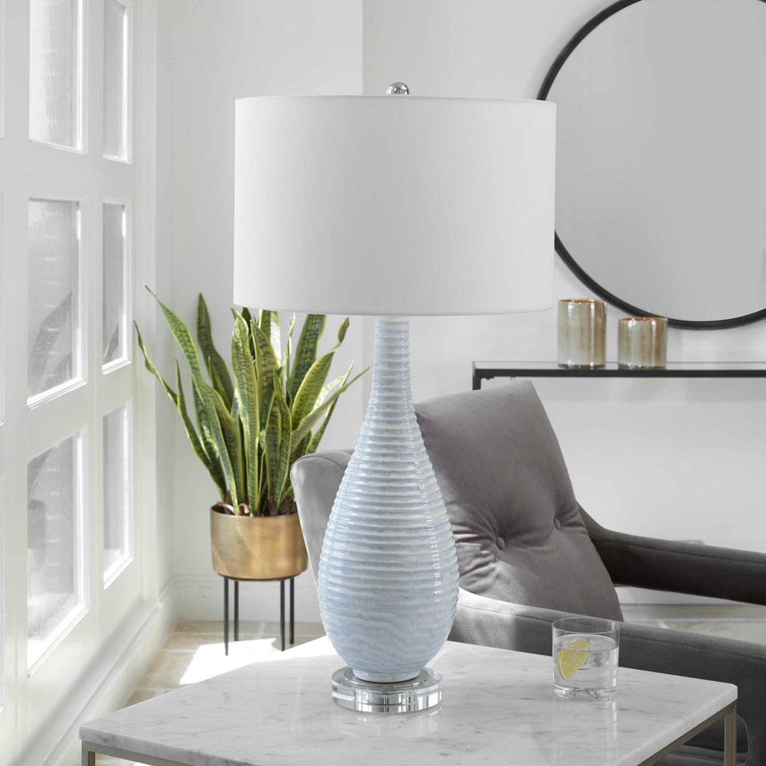 American Home Furniture Uttermost Clariot Ribbed Blue Table Lamp
