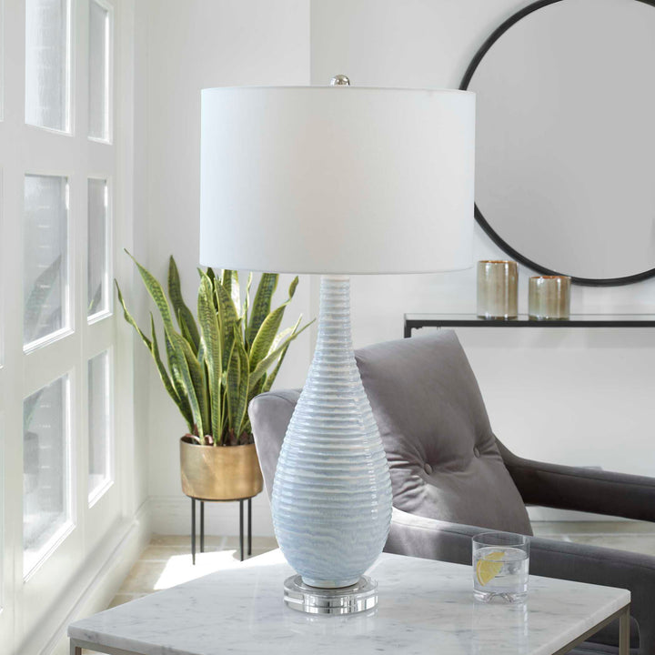 American Home Furniture Uttermost Clariot Ribbed Blue Table Lamp
