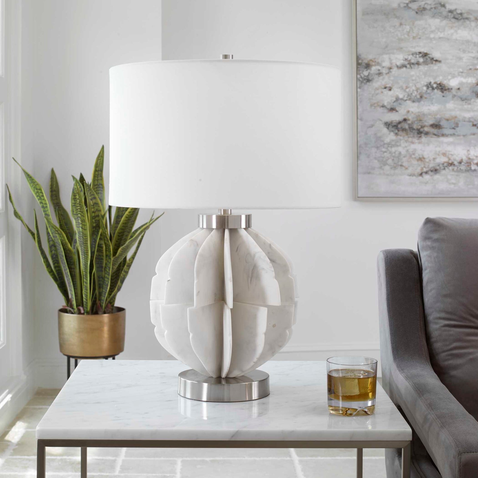 American Home Furniture Uttermost Repetition White Marble Table Lamp