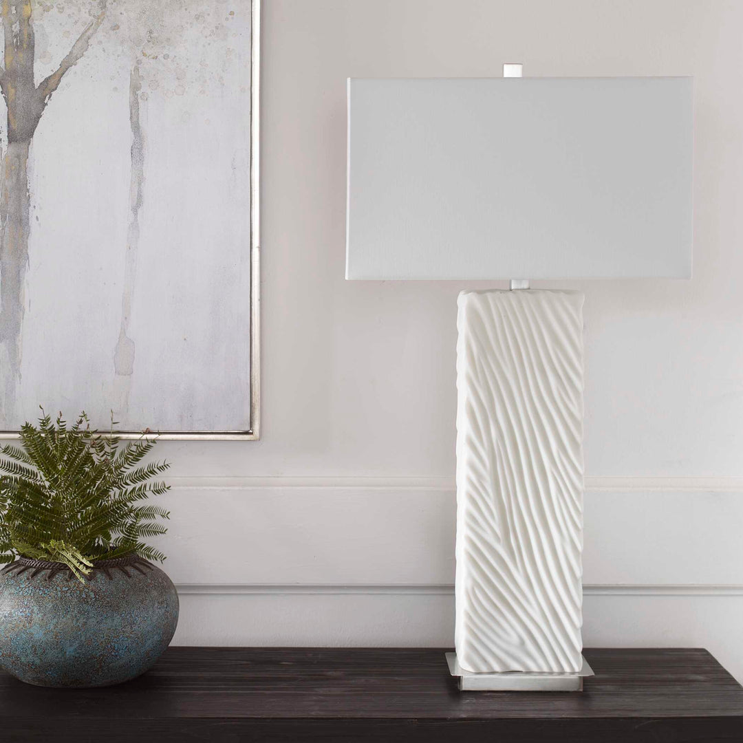 American Home Furniture Uttermost Pillar White Marble Table Lamp