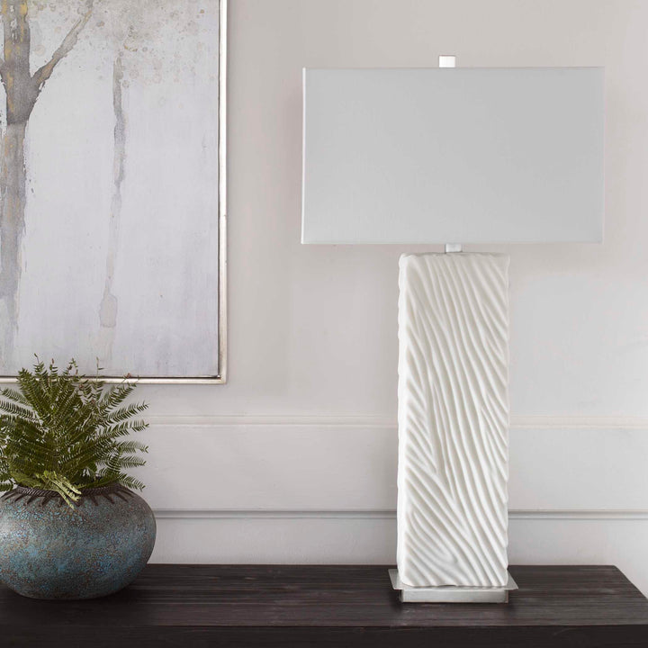 American Home Furniture Uttermost Pillar White Marble Table Lamp