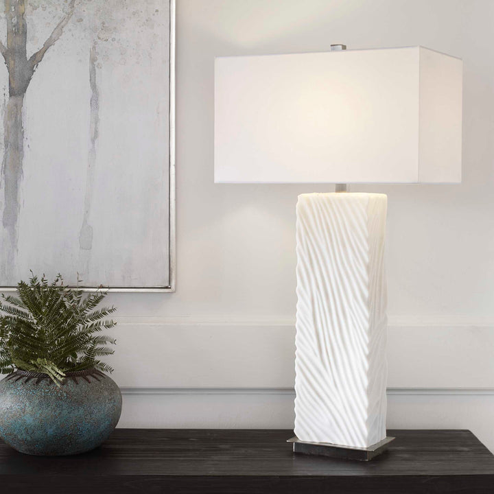 American Home Furniture Uttermost Pillar White Marble Table Lamp