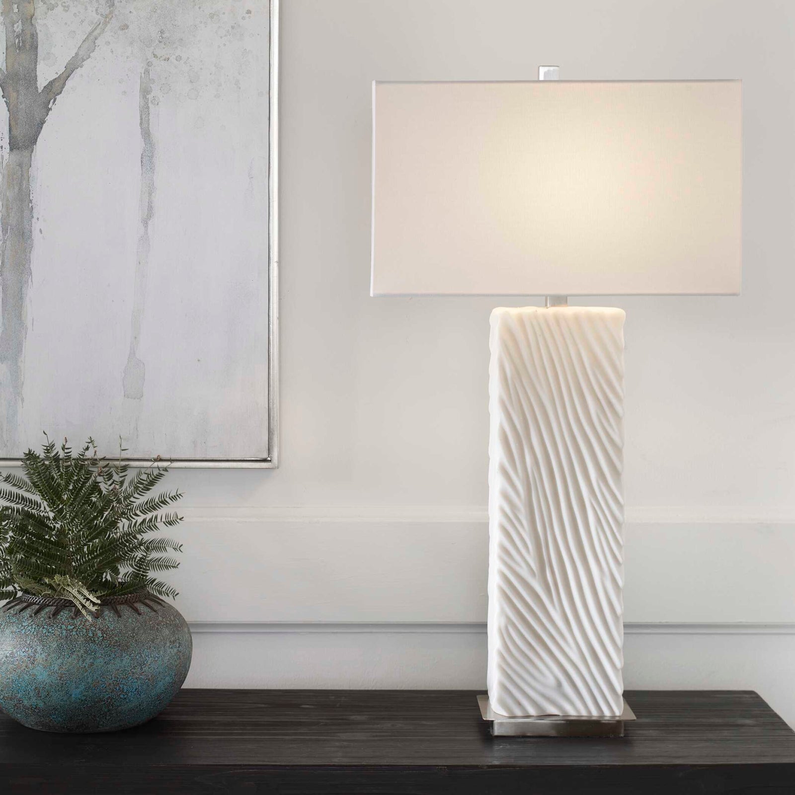 American Home Furniture Uttermost Pillar White Marble Table Lamp