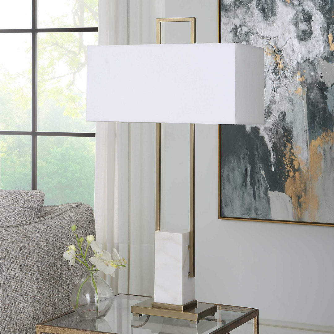 American Home Furniture Uttermost Column White Marble Table Lamp