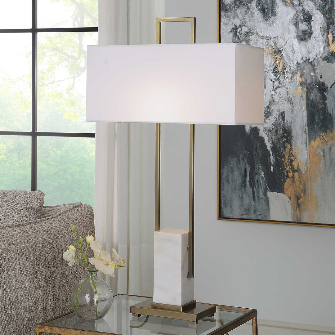 American Home Furniture Uttermost Column White Marble Table Lamp