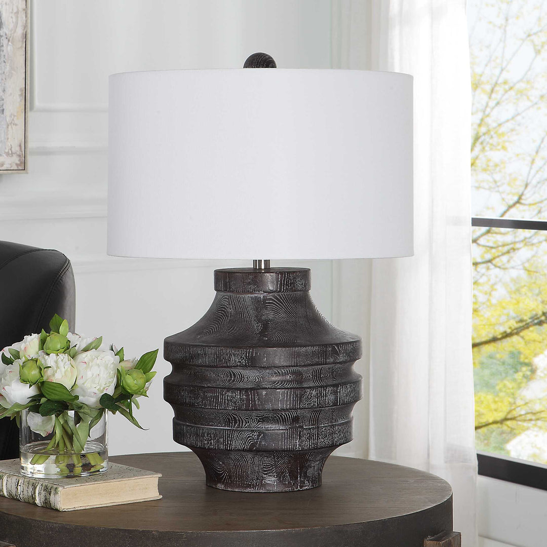 American Home Furniture Uttermost Timber Carved Wood Table Lamp