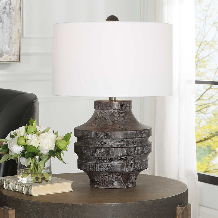American Home Furniture Uttermost Timber Carved Wood Table Lamp