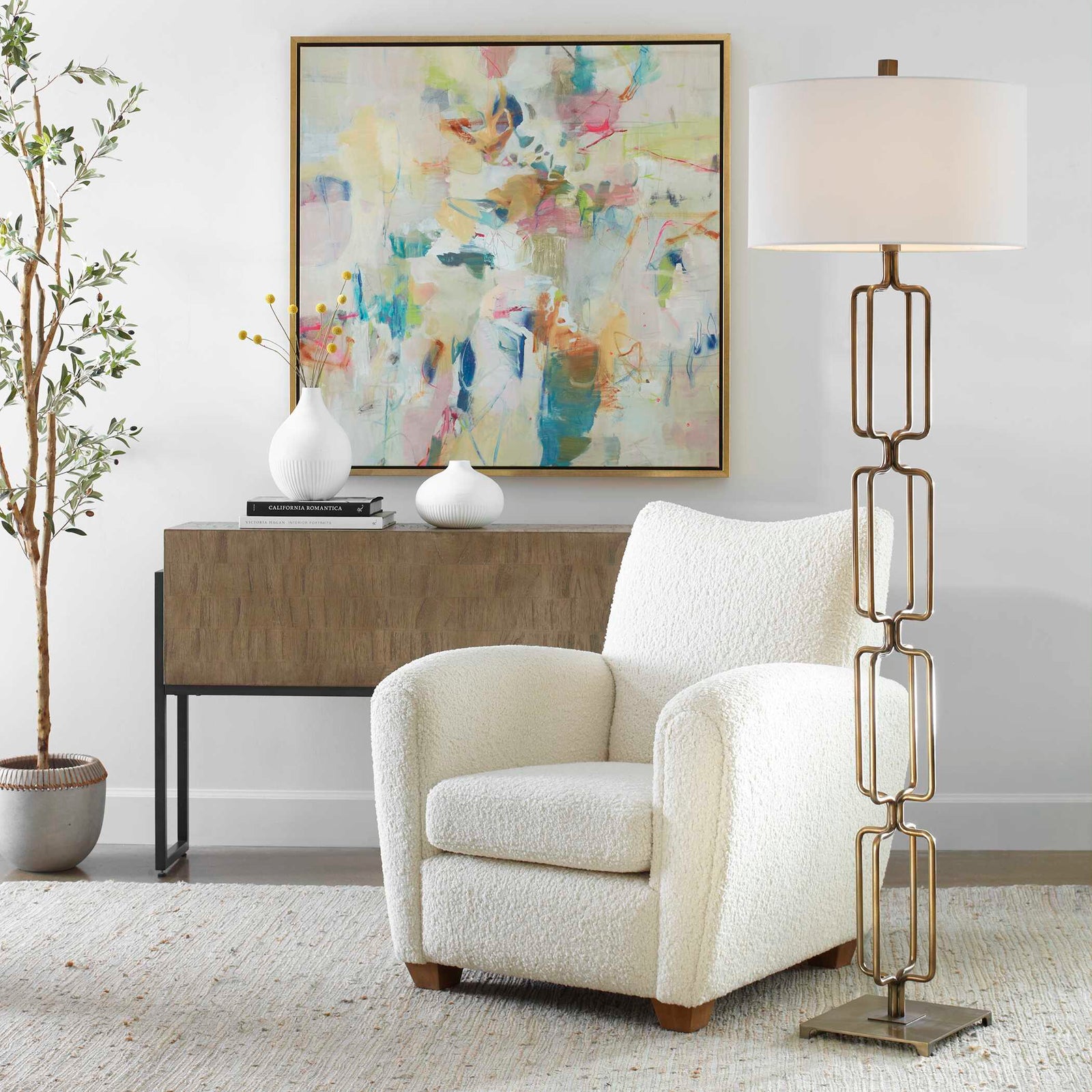 American Home Furniture Uttermost Link Brushed Gold Floor Lamp