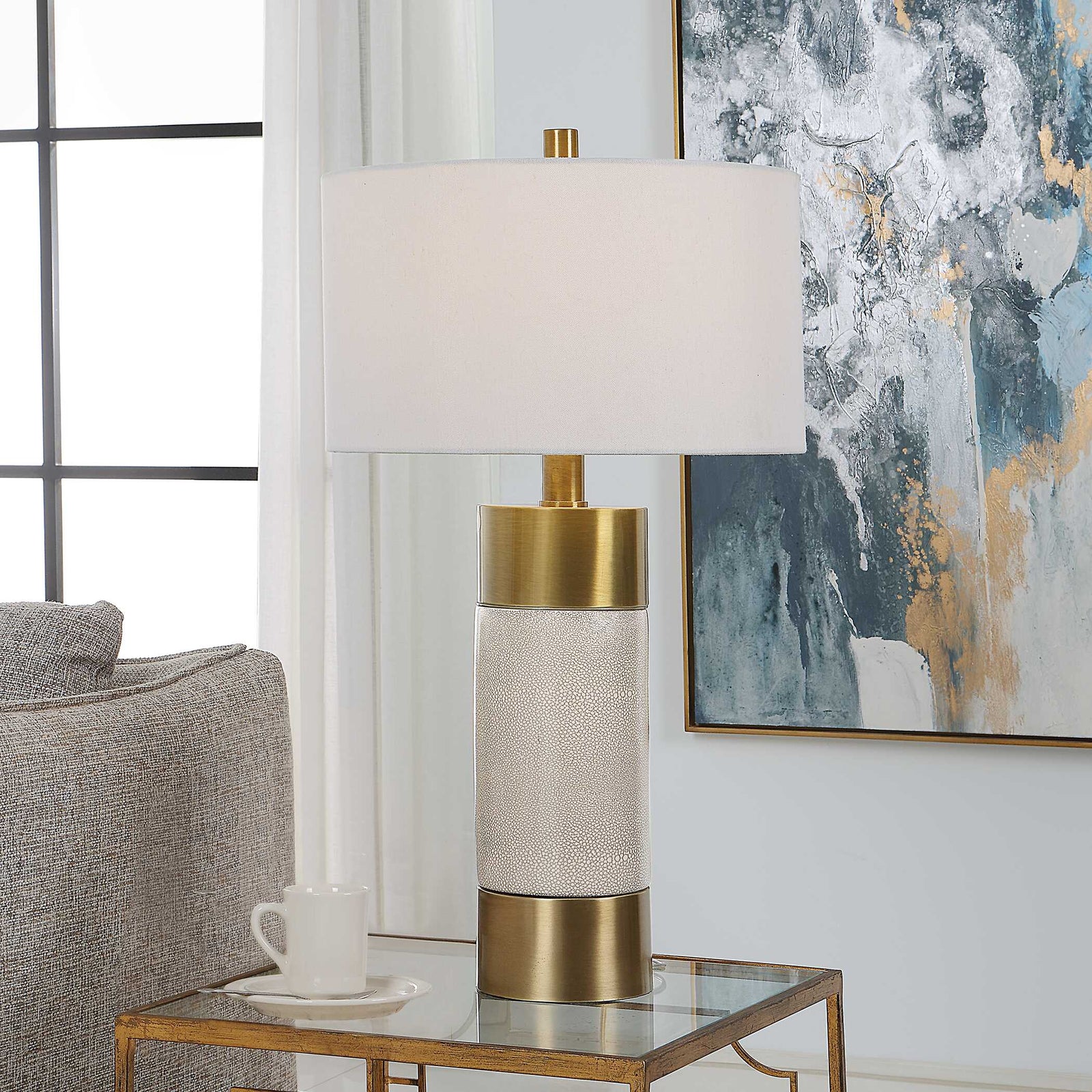 American Home Furniture Uttermost Adelia Ivory & Brass Table Lamp