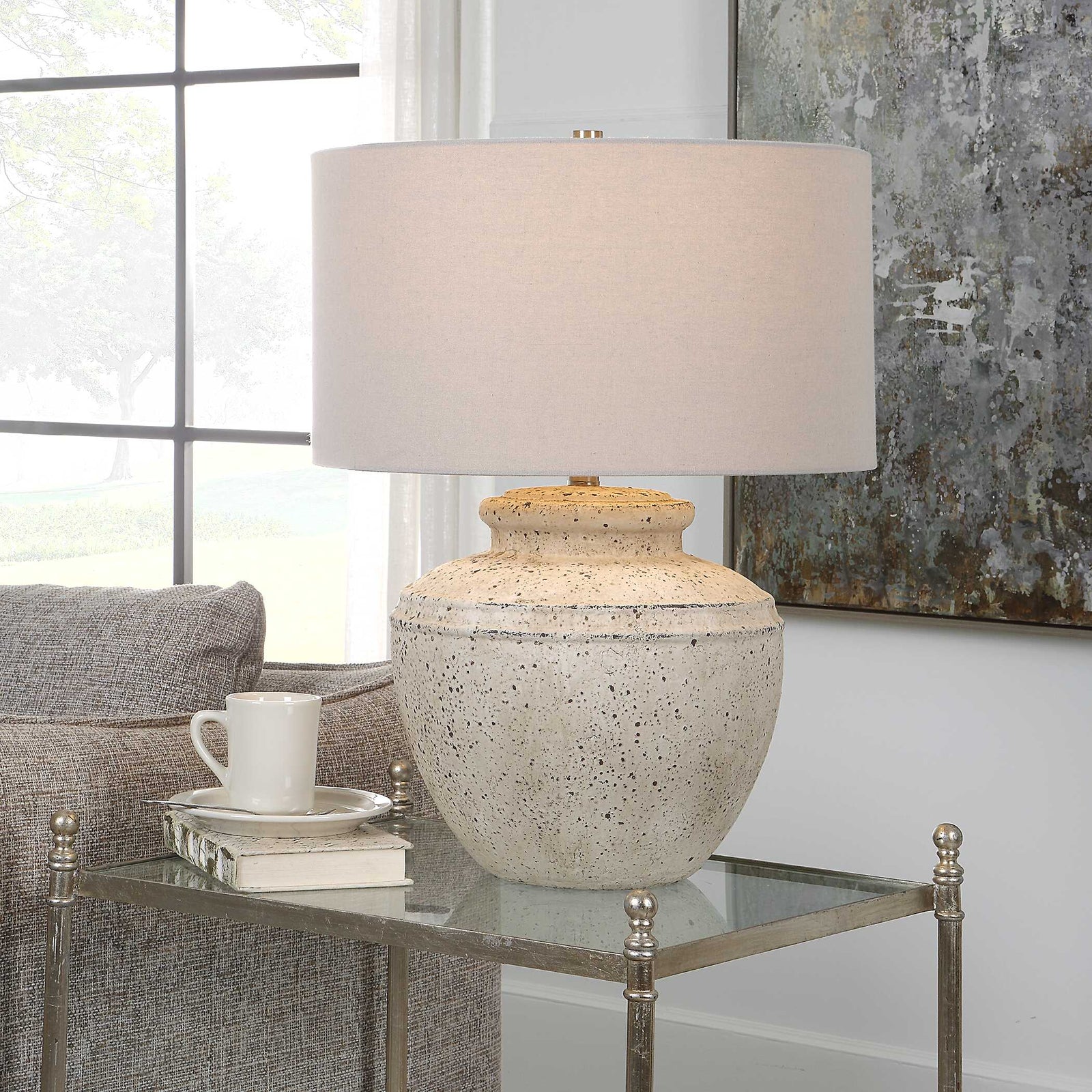 American Home Furniture Uttermost Artifact Aged Stone Table Lamp