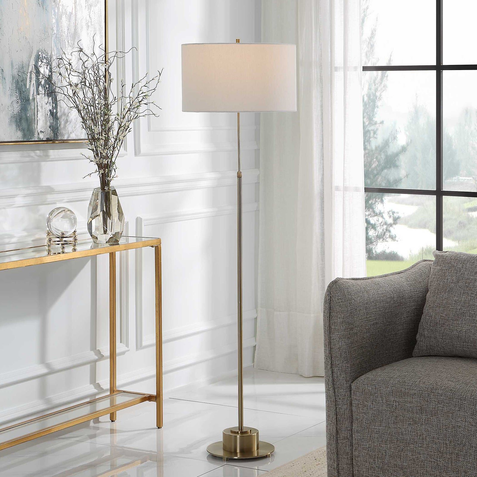 American Home Furniture Uttermost Prominence Brass Floor Lamp